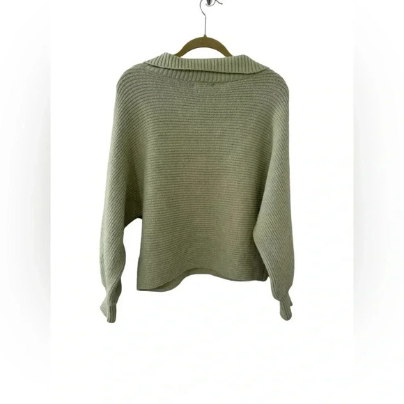 Green Collared Knit Sweater with Balloon Sleeves- Mable - Picture 4 of 6